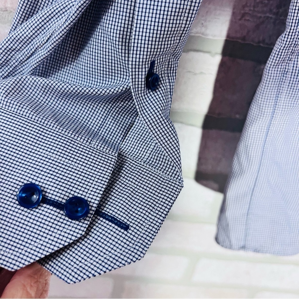 Eton of Sweden Contemporary Blue Checkered Long Sleeve Button Down Shirt Size 16 - Picture 6 of 8